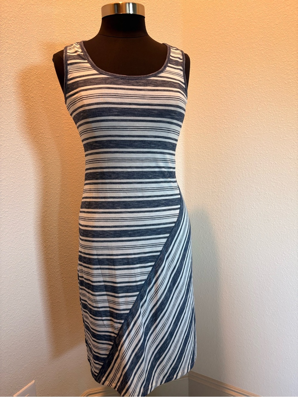 Sleeveless Navy and White Striped Midi Dress
